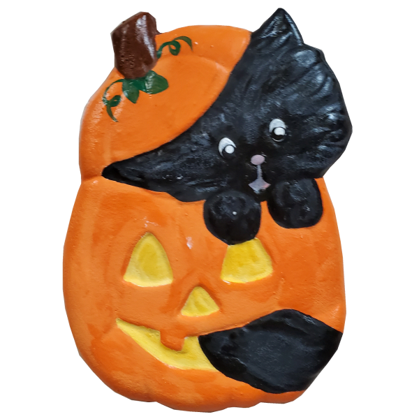 Plaster Paint Kitten in Jack o lantern